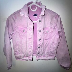 Old Navy Light Pink Rock Wash Retro Denim Jacket Girl Size L 10/12
